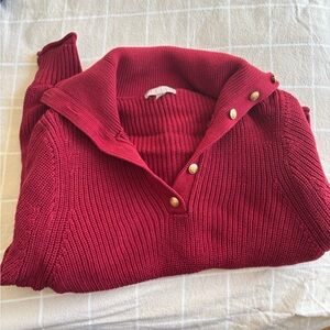 J Crew Red Knit Sweater with Gold Buttons